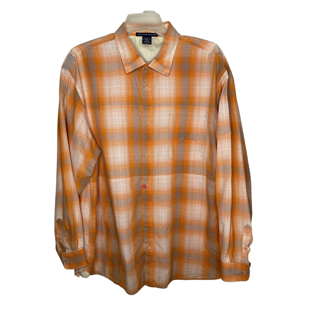 Marithe Francois Girbaud Mens XXL Orange White Plaid Long Sleeve Button up Shirt